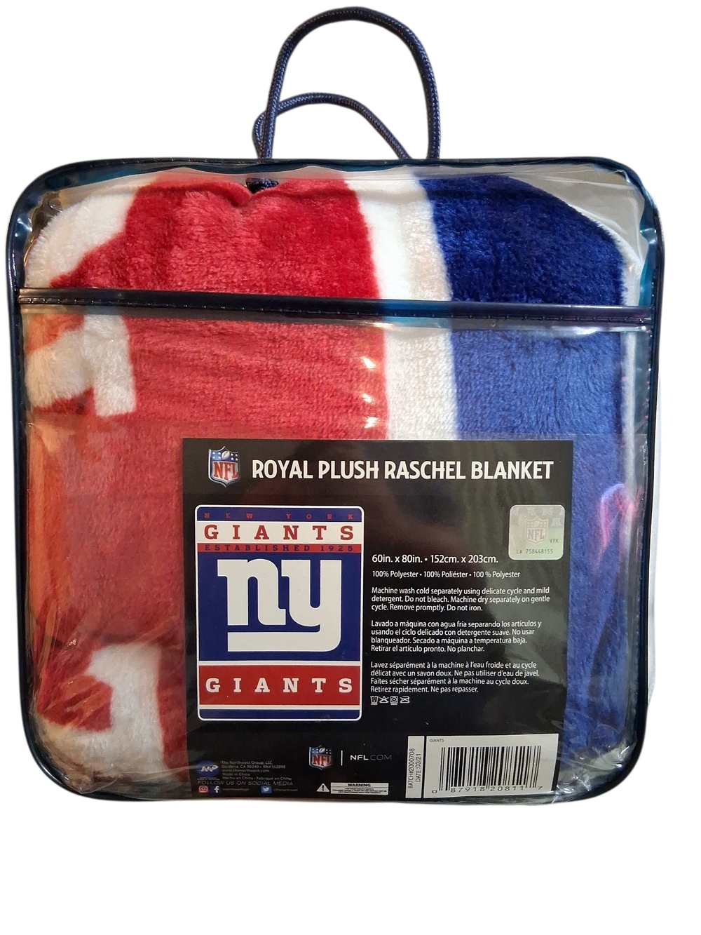 NFL New York Giants Royal Plush Raschel Blanket - 60" x 80" NWT - Picture 7 of 7